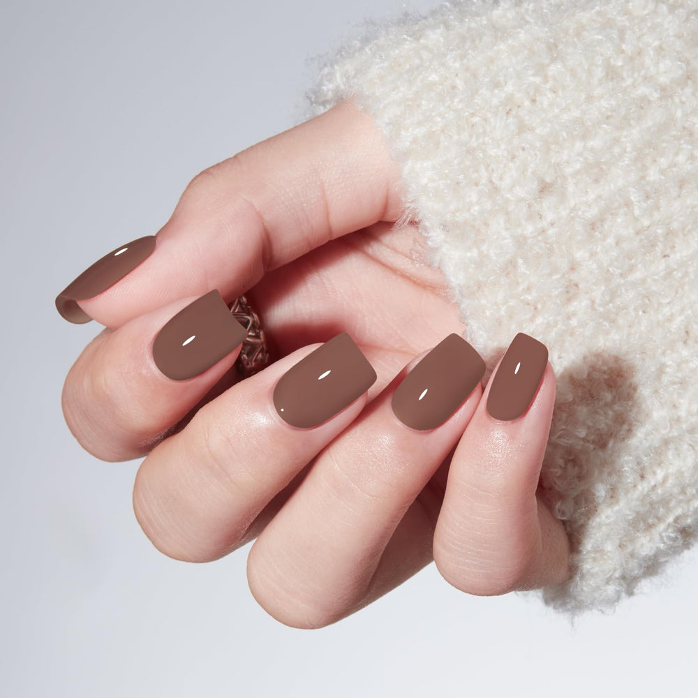 modelones front packaging showing mocha brown nails and included accessories benefits quick setup