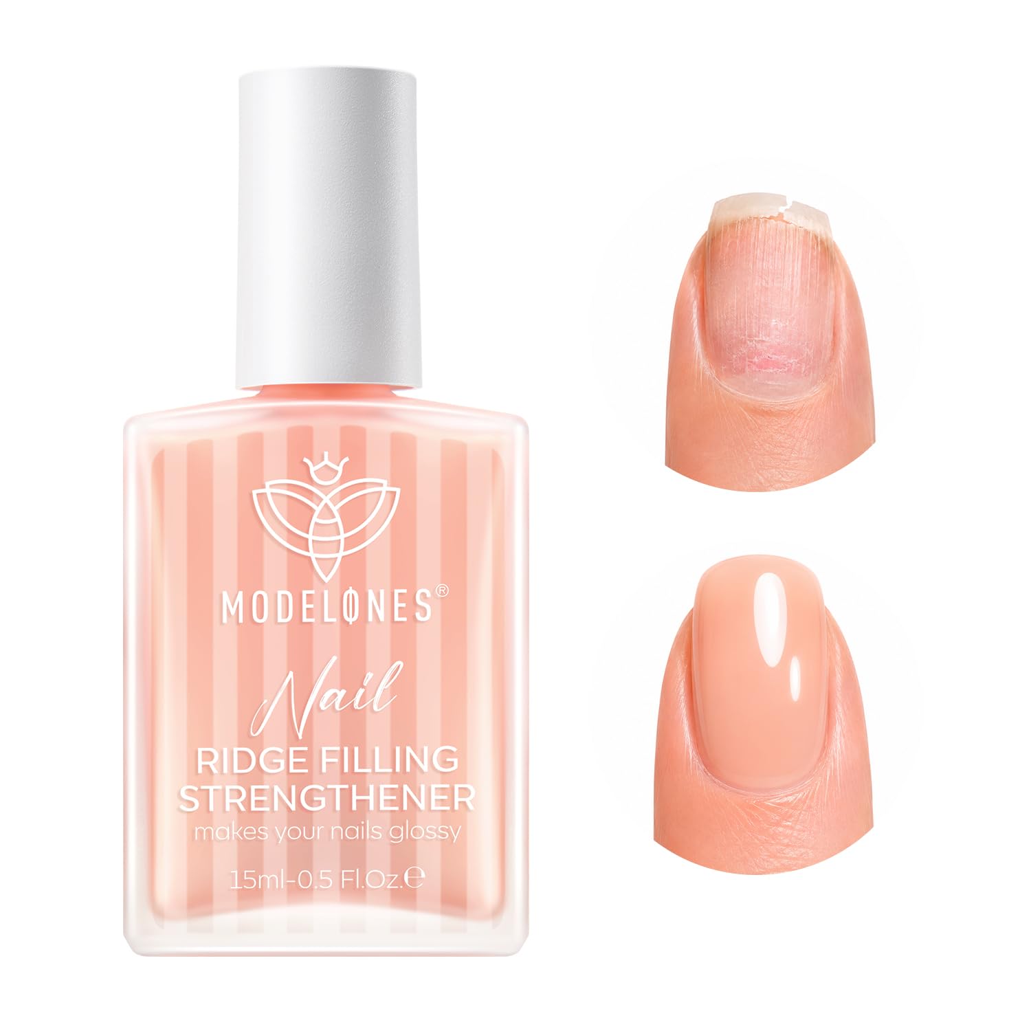 modelones front packaging showing nude apricot bottle and benefits