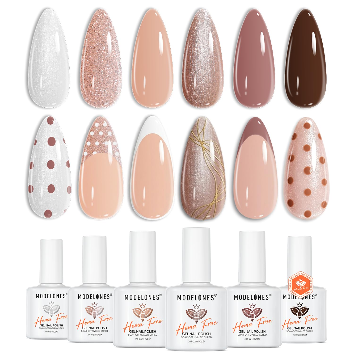 modelones front packaging showing the six nude gel polishes for easy selection and gifting