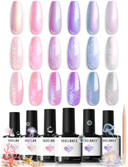 modelones front packaging showing six pastel shimmer bottles and benefit of variety