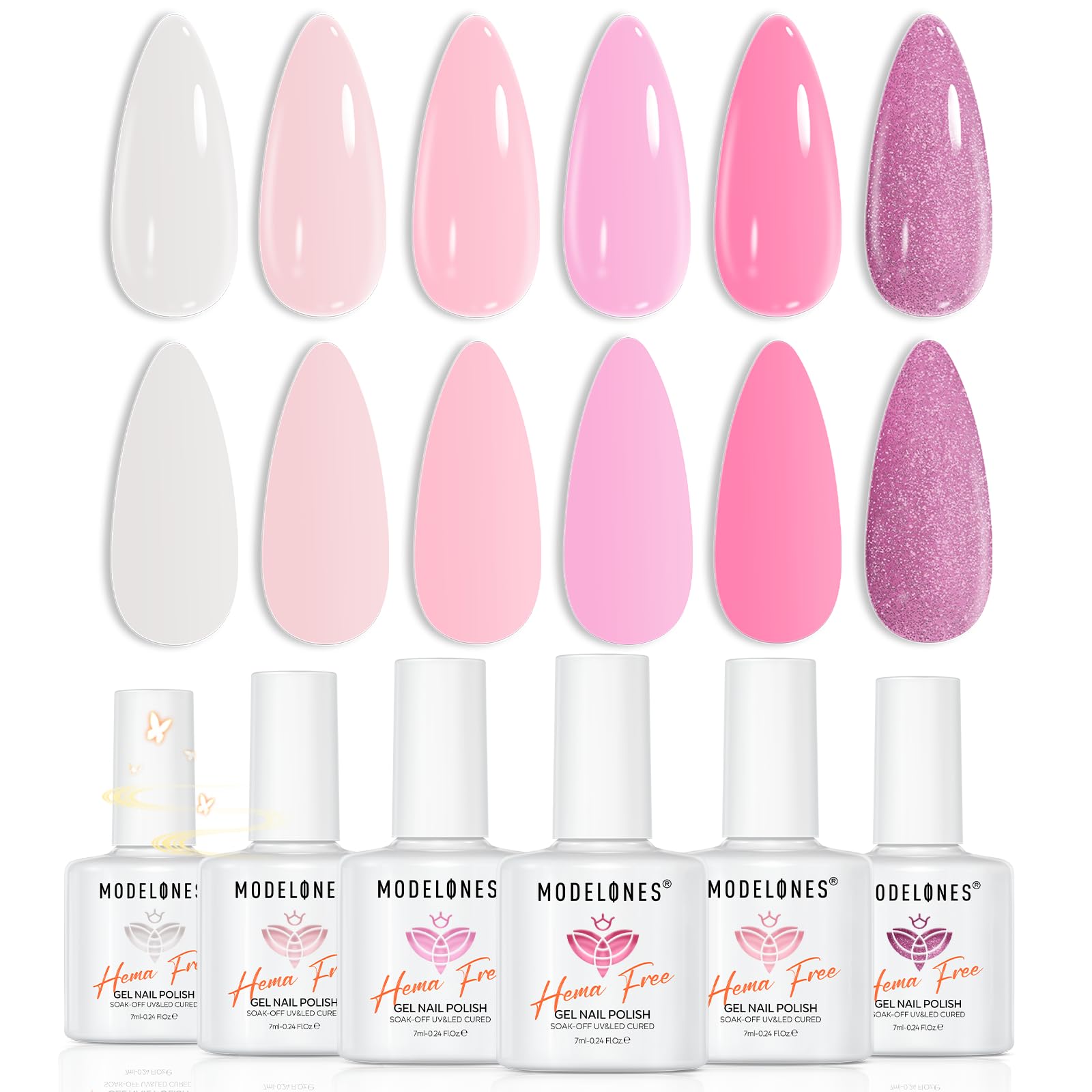 modelones front packaging showing six pink gel bottles and gift-ready layout