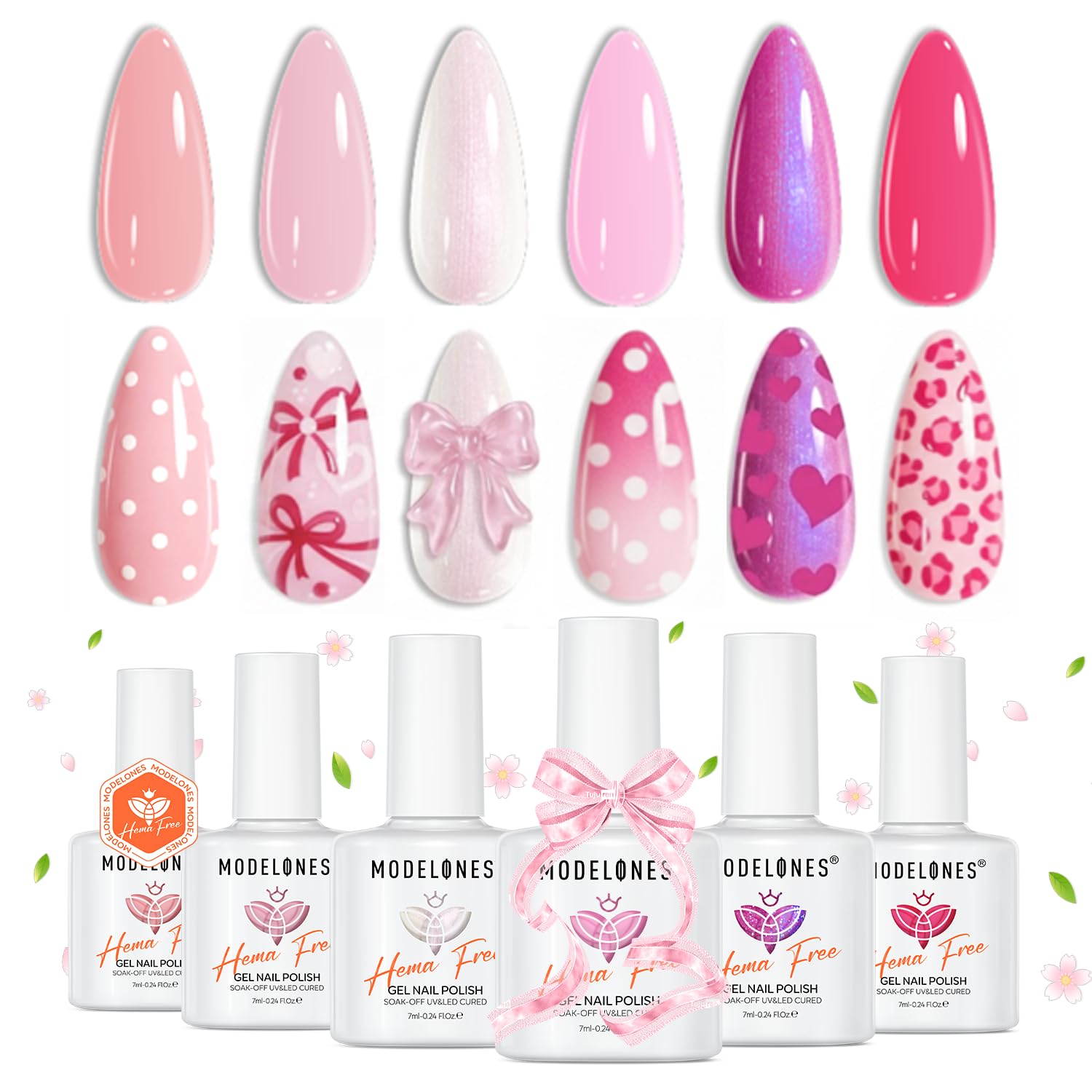 modelones front packaging of pink gel kit showing six bottles and box benefits fast selection