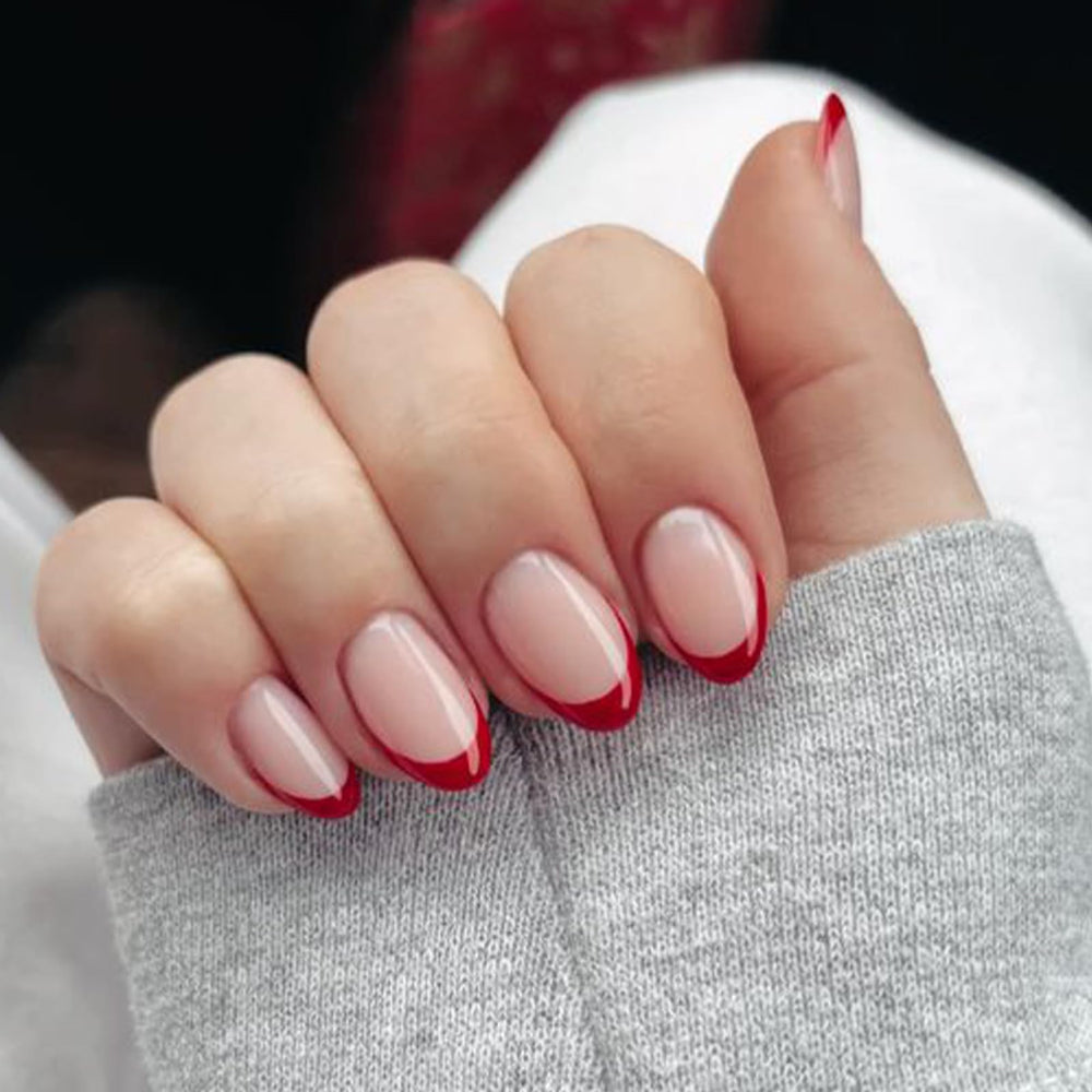 modelones front packaging showing red French tips and kit contents benefit: clear presentation