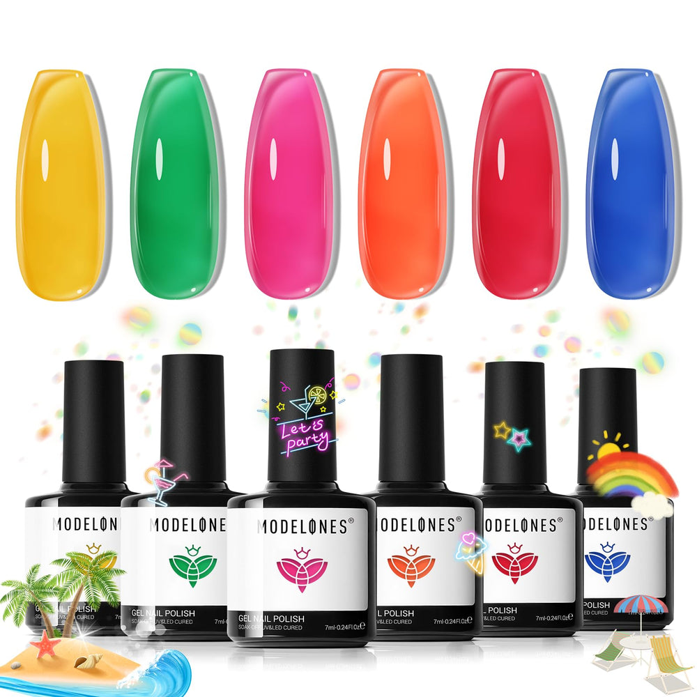 modelones front packaging showing six neon jelly bottles and benefits