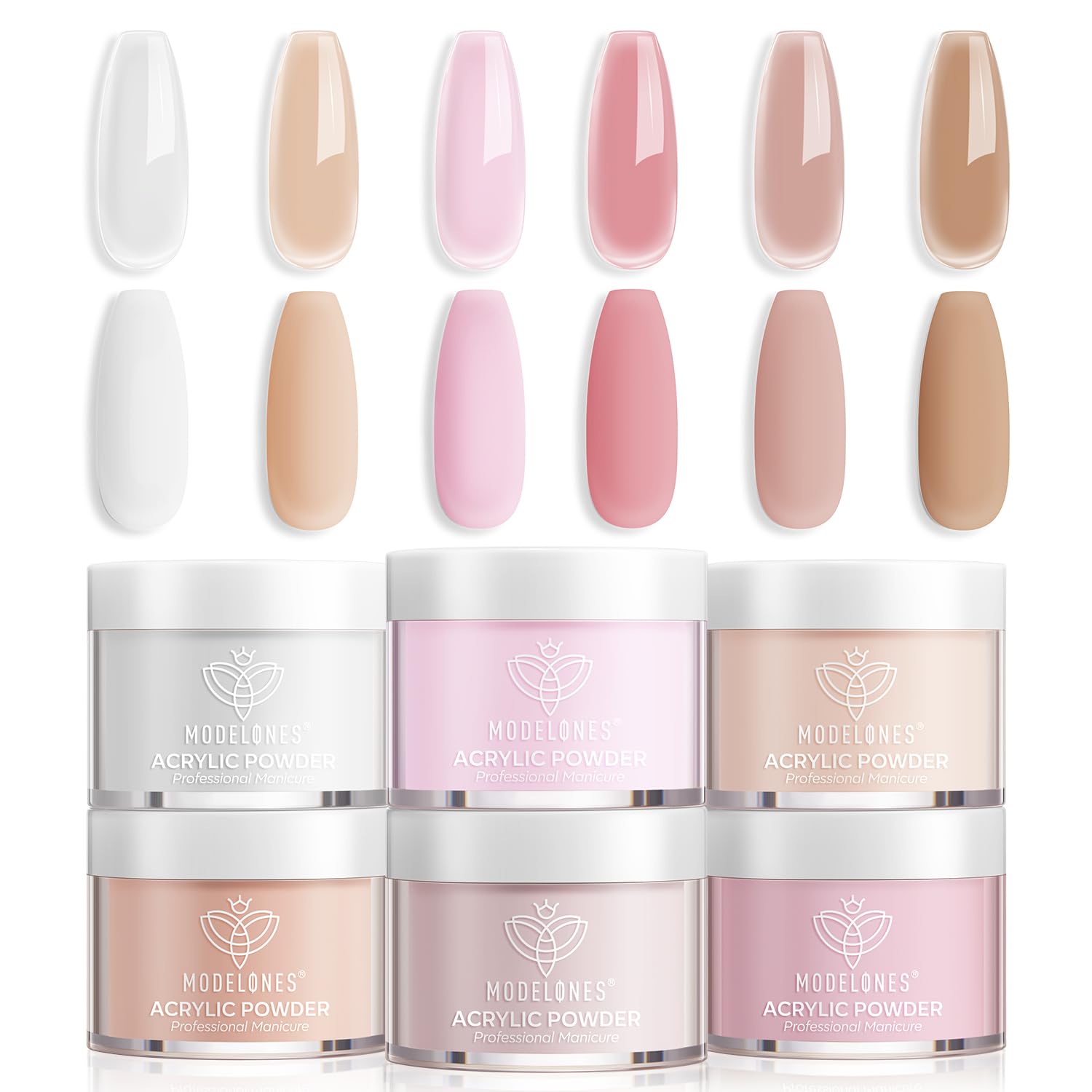modelones front packaging showing six jars and benefits of versatile shades