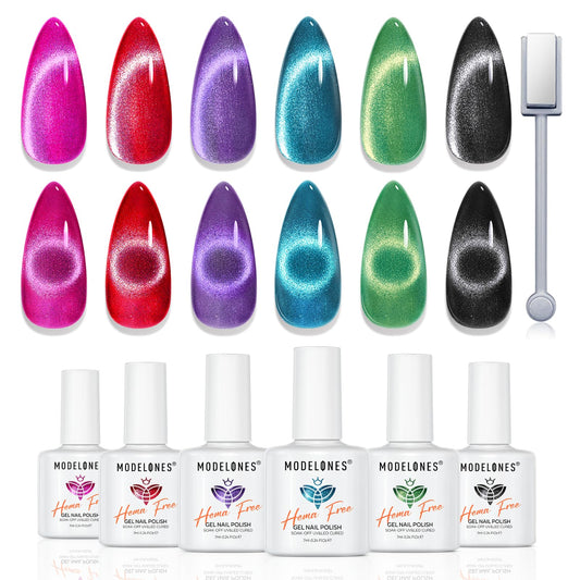 modelones front packaging showing six magnetic gel bottles and included magnet for easy use