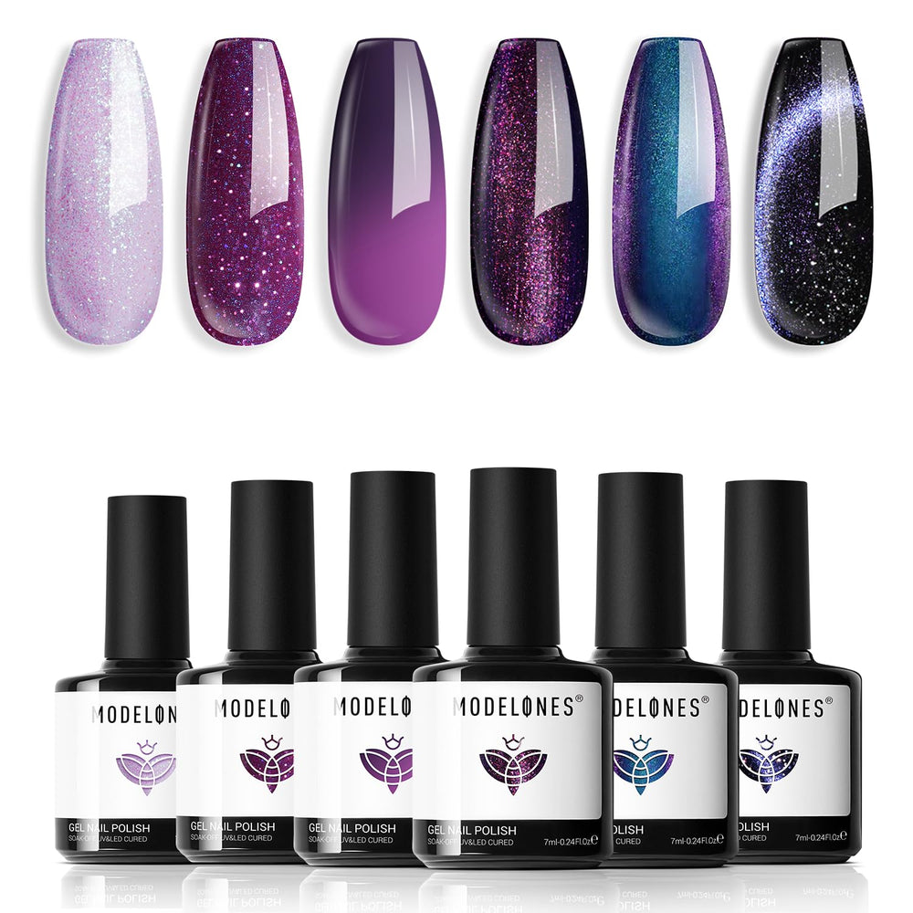 modelones front packaging showing six glitter chameleon bottles and magnet for easy selection
