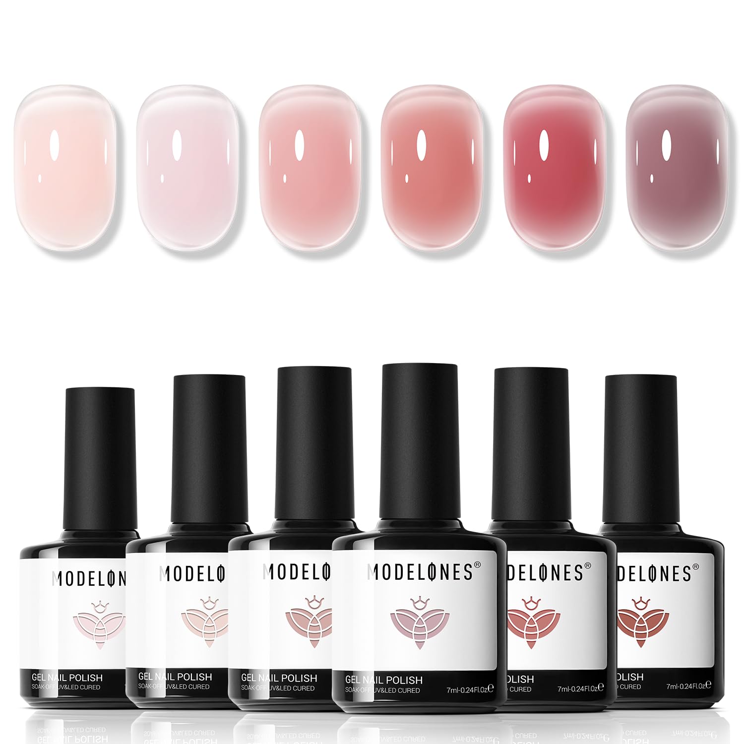 modelones front packaging showing six jelly gel bottles and kit benefits