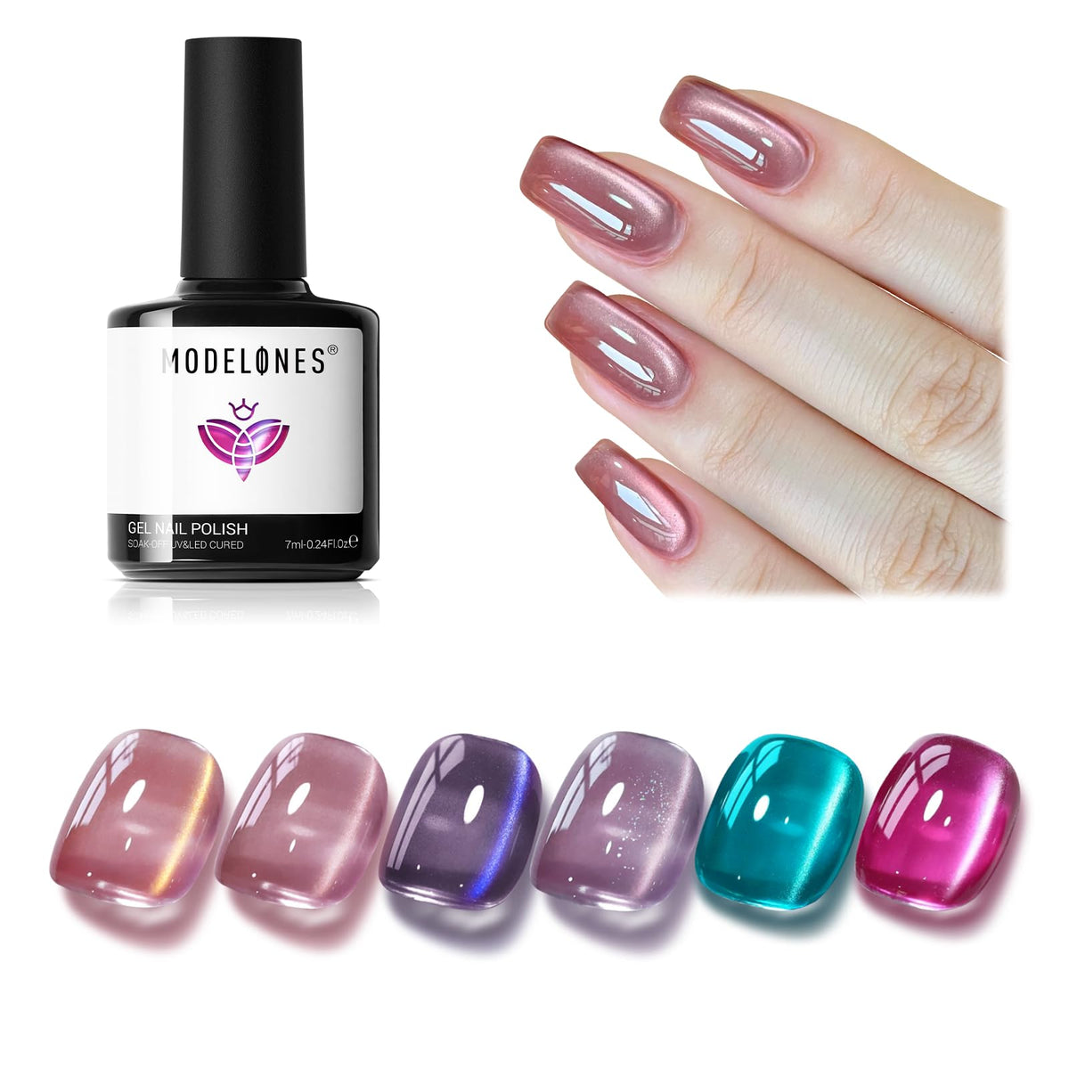 modelones front packaging showing six gel bottles and magnet for easy identification and gifting