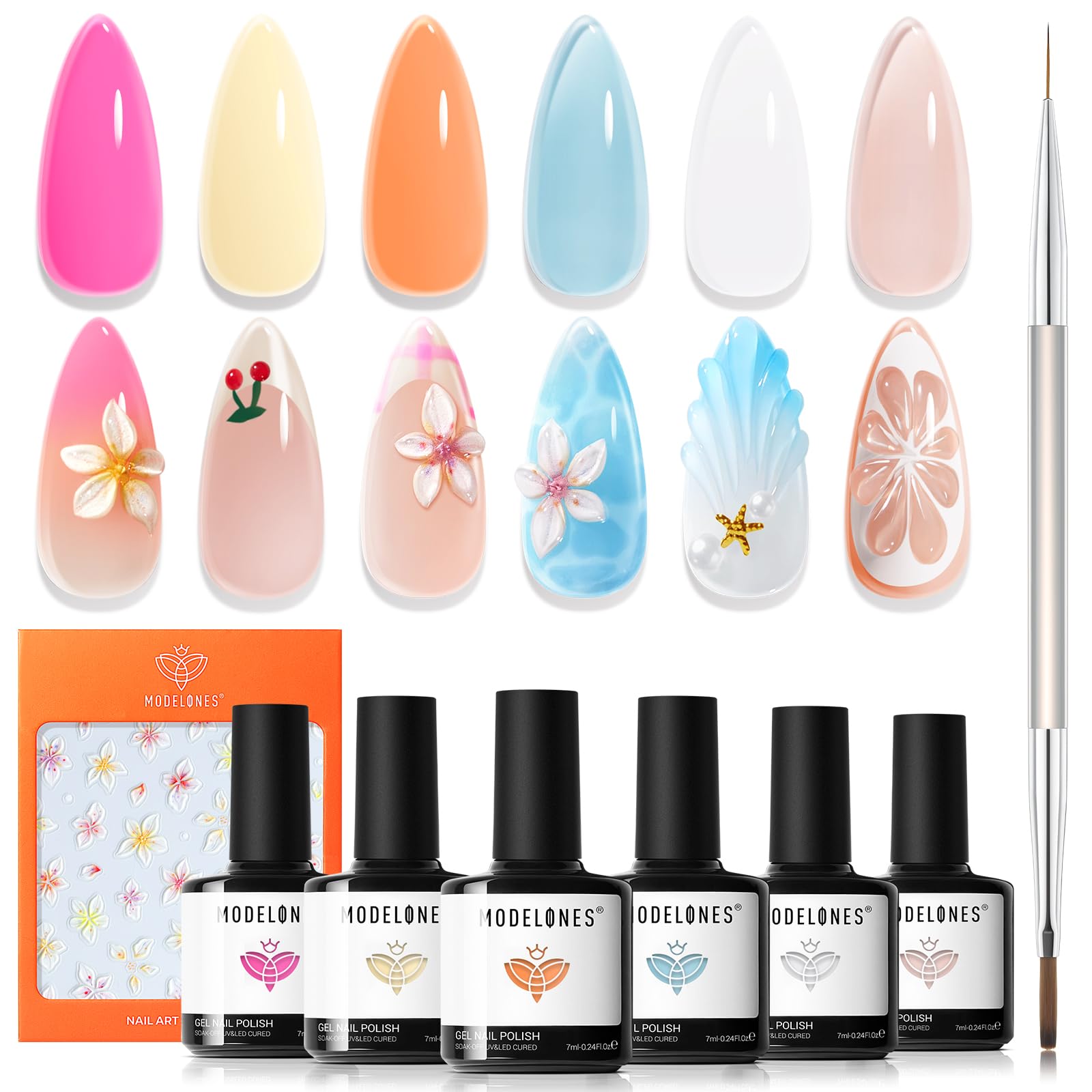 modelones front packaging showing all six gel bottles and stickers for easy gifting