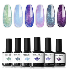 modelones front packaging showing six aurora chameleon gel bottles and lamp
