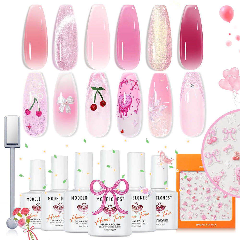 modelones front packaging showing six-piece pink gel kit and tools for gifting
