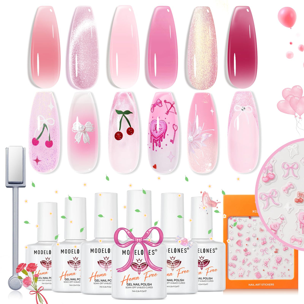 modelones front packaging showing six-piece pink gel kit and tools for gifting