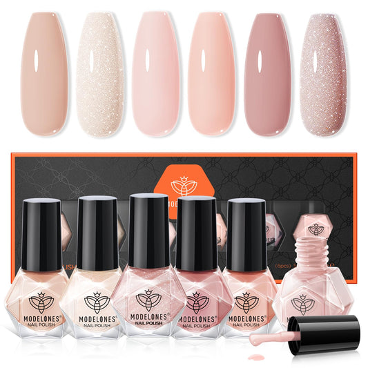 modelones front packaging showing six nude bottles and quick-dry benefit