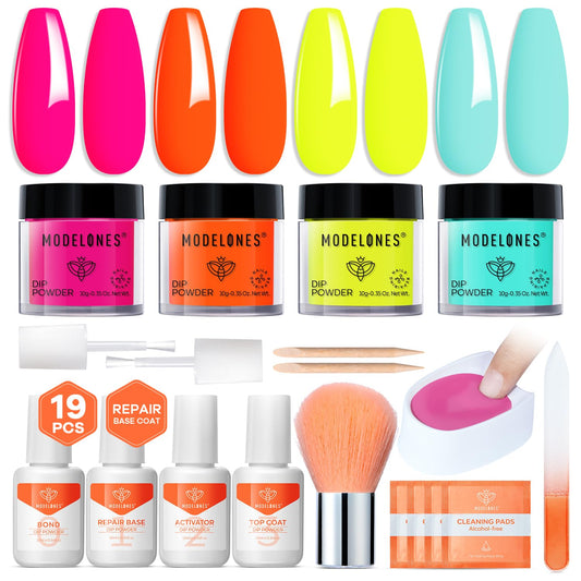 modelones front packaging showing complete 19-piece dip powder kit and bright colors for easy at-home use
