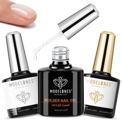 modelones front packaging showing three 10ml gel bottles and kit benefits for easy home use