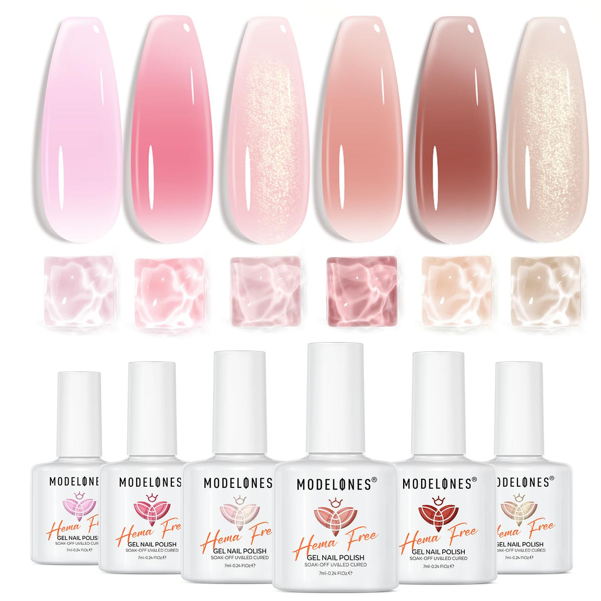 modelones front packaging showing six jelly gel bottles and benefits