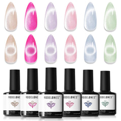 modelones front packaging showing six glitter gel bottles and magnet for quick selection benefit
