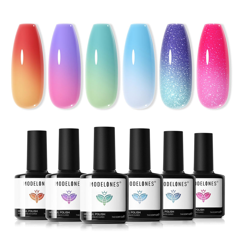 modelones front packaging showing six color-changing bottles and gift box benefits