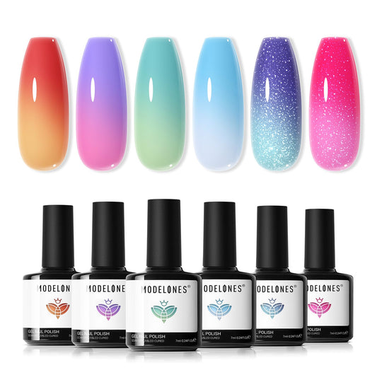 modelones front packaging showing six color-changing bottles and gift box benefits
