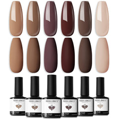 modelones front packaging showing six neutral gel polish bottles and color window, easy selection