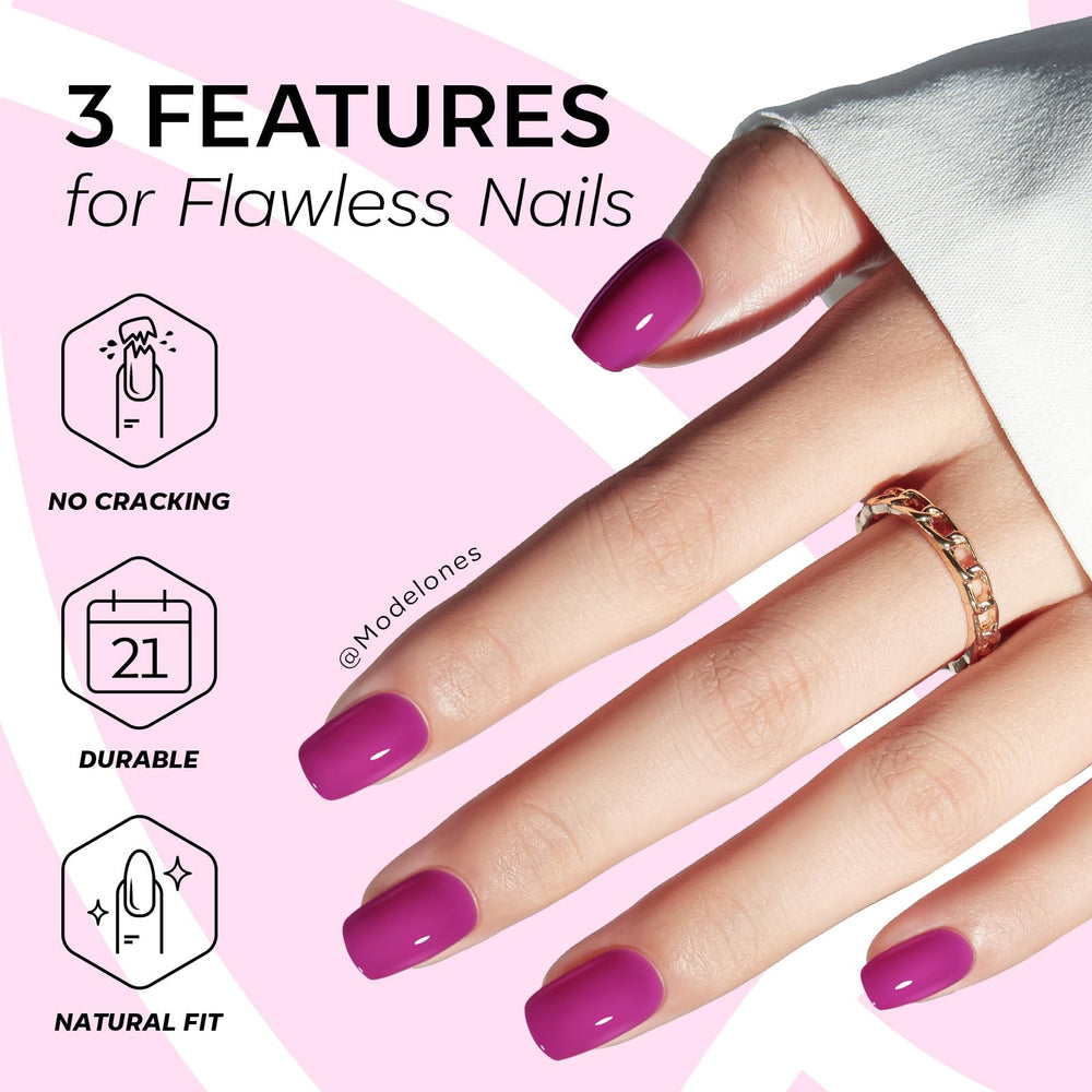 modelones fuchsia nails worn on hands demonstrating polished look and quick style benefit