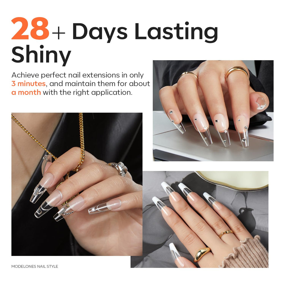 modelones gel application on nail tip demonstrates easy shaping advantage