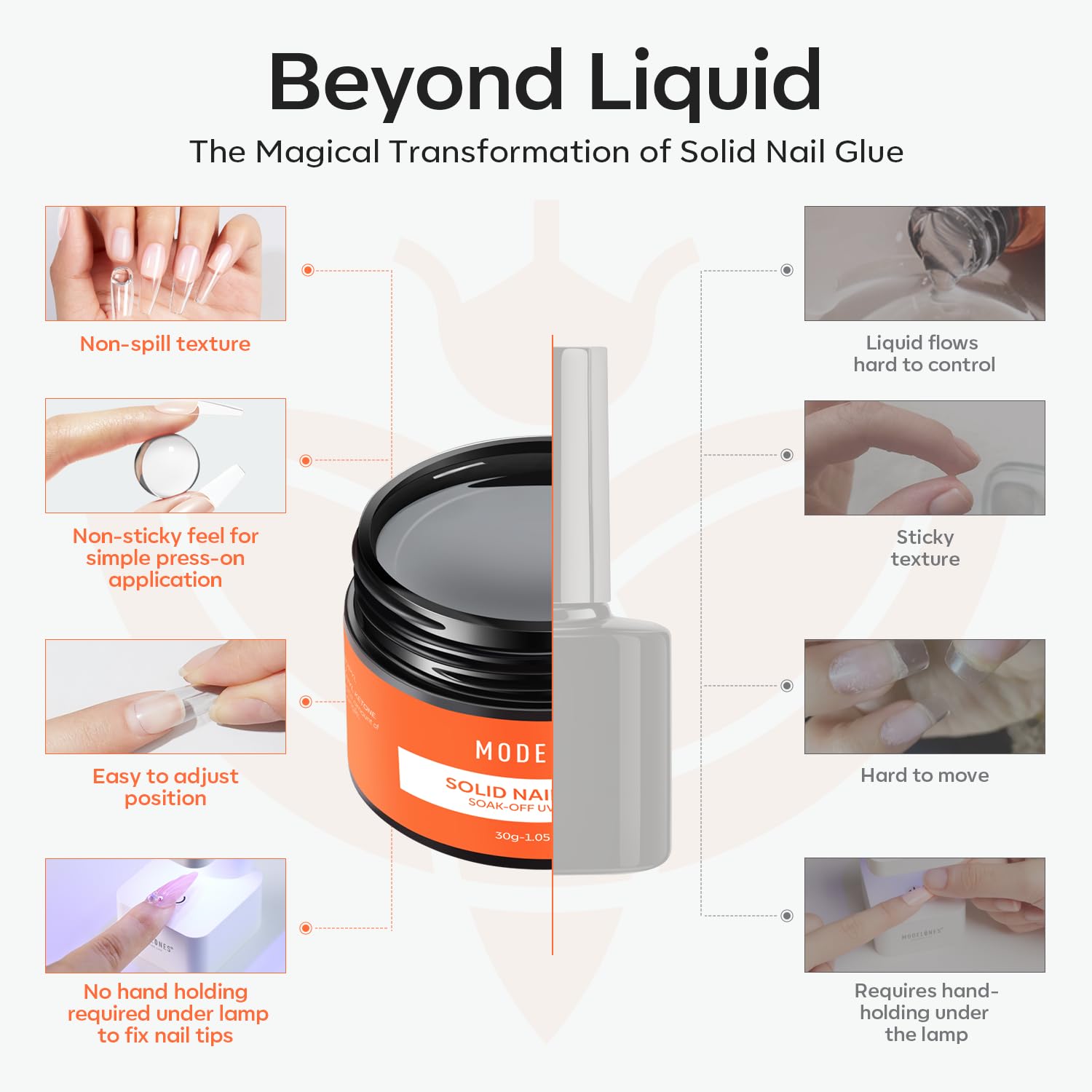 modelones gel applied to nail tip demonstrating smooth, bubble-free spread
