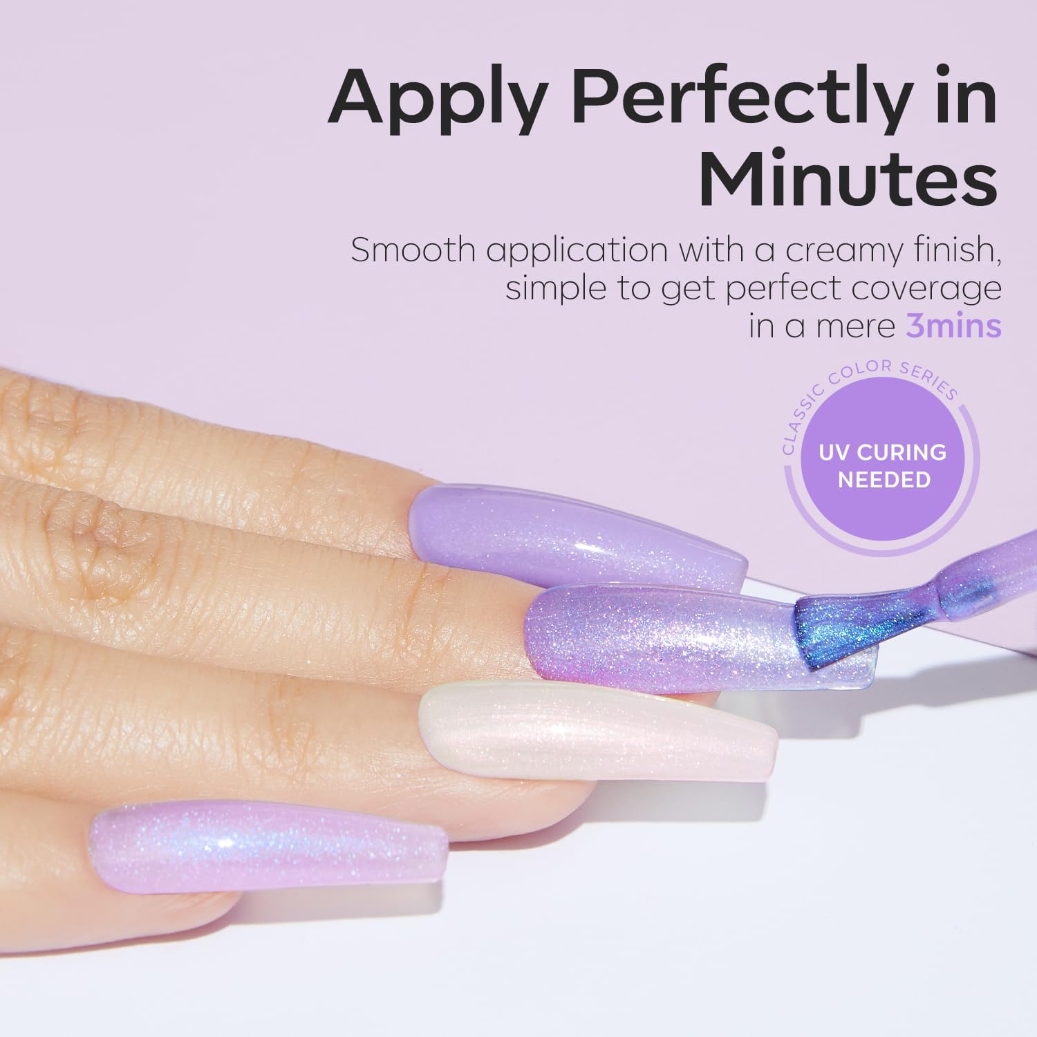 modelones glitter polish cured under LED showing sparkly finish benefit long-lasting shine