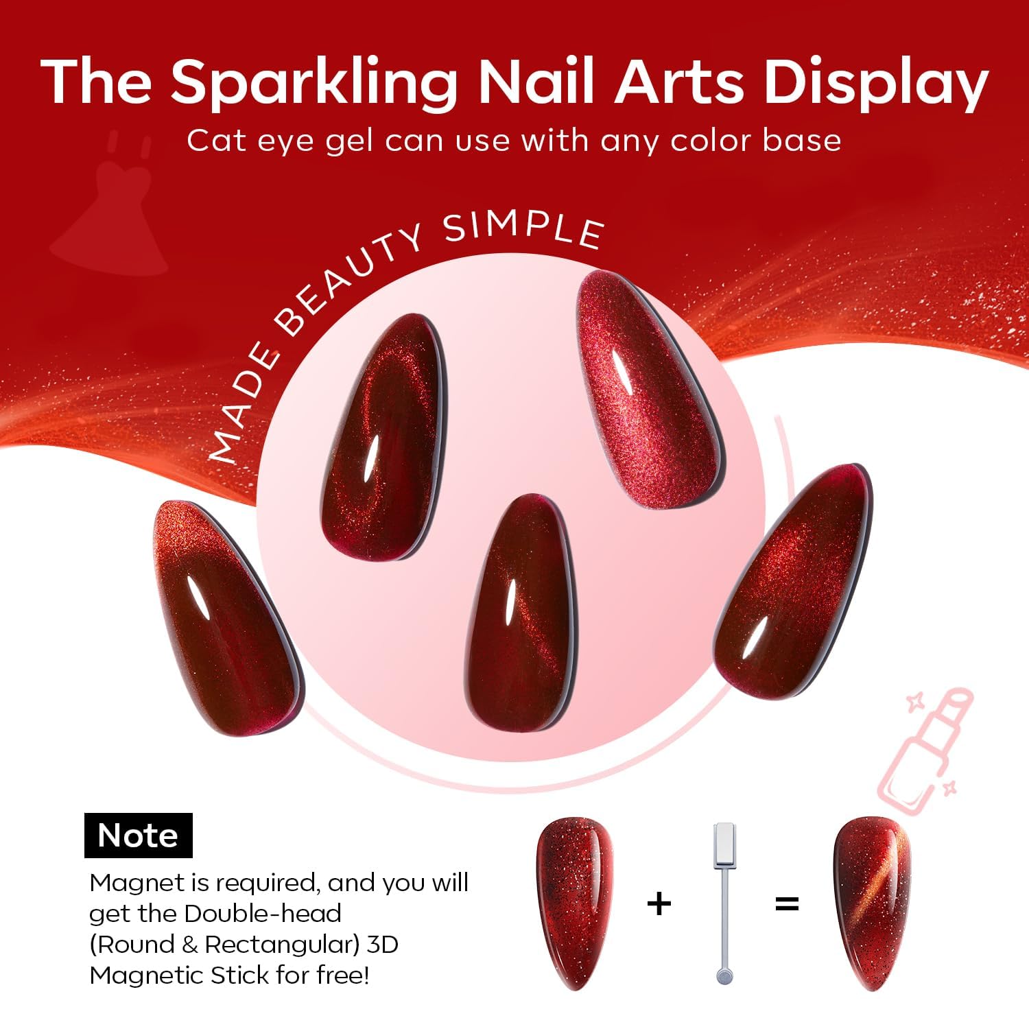 modelones glitter red texture swatch showing dense sparkle for statement manicures benefit
