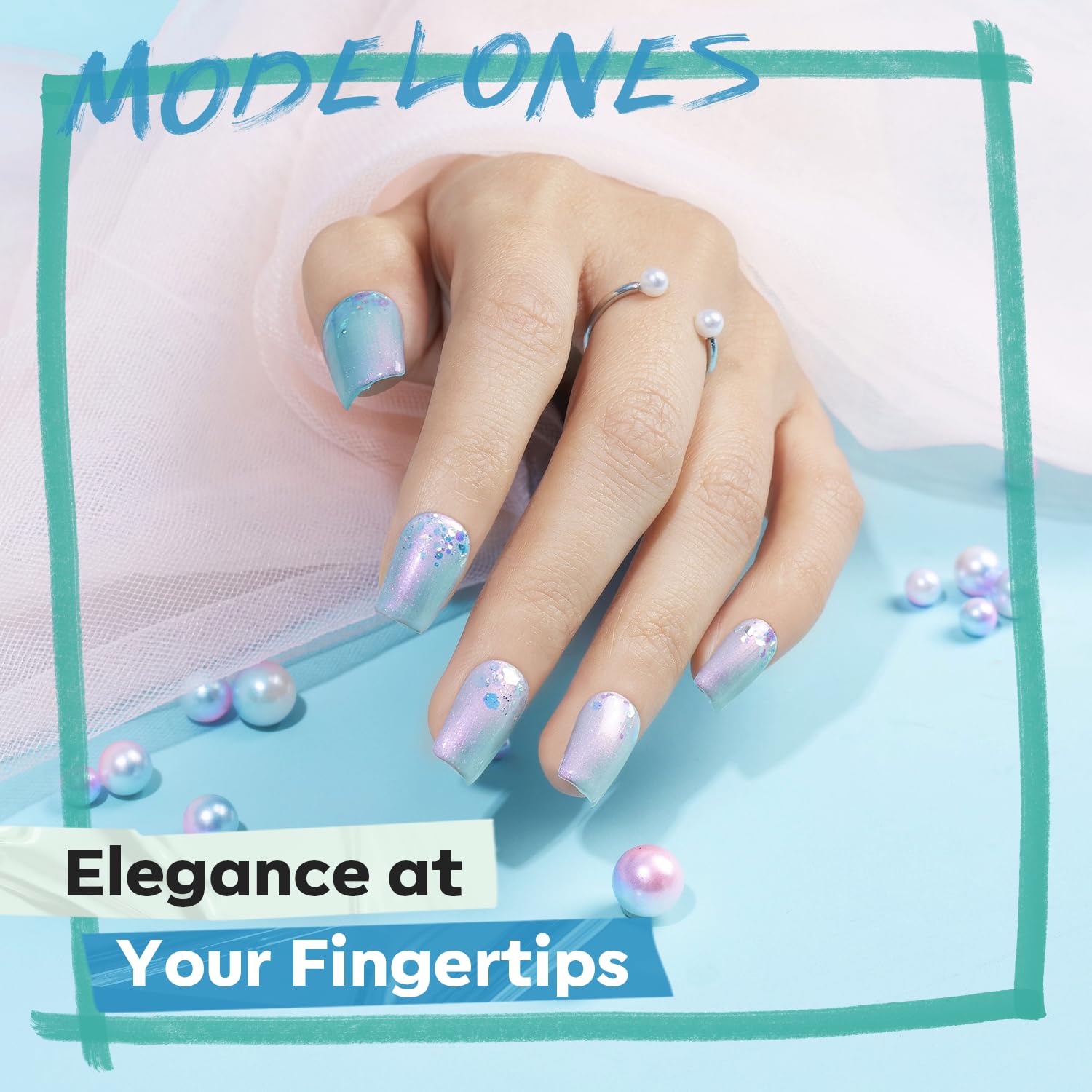 modelones glitter shade swatches showing sparkle and pearl finishes for decorative nails