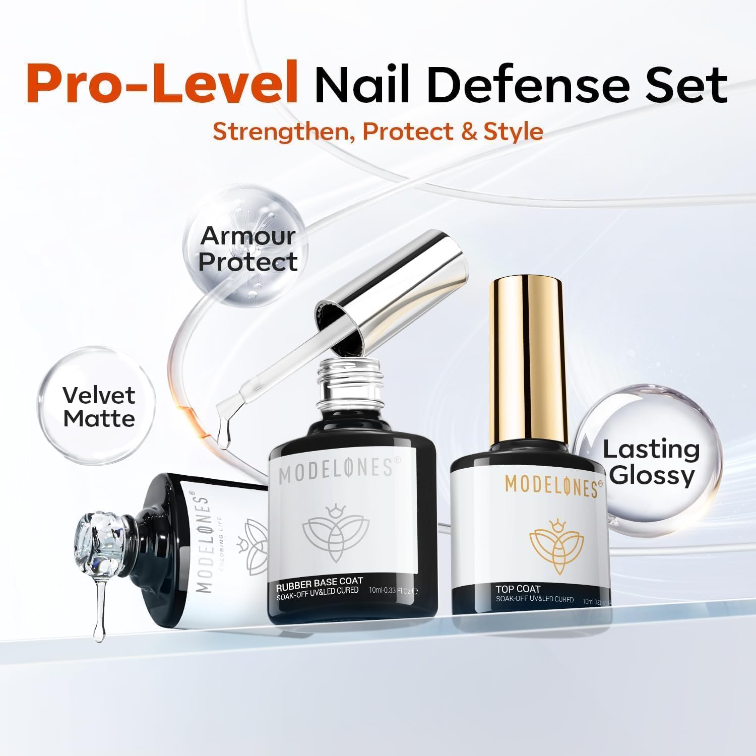 modelones glossy topcoat swatch on nail demonstrating high shine