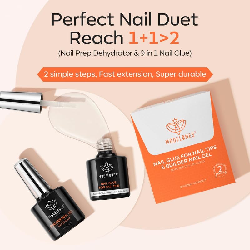 modelones adhesive glue being applied to a nail tip, quick secure bond