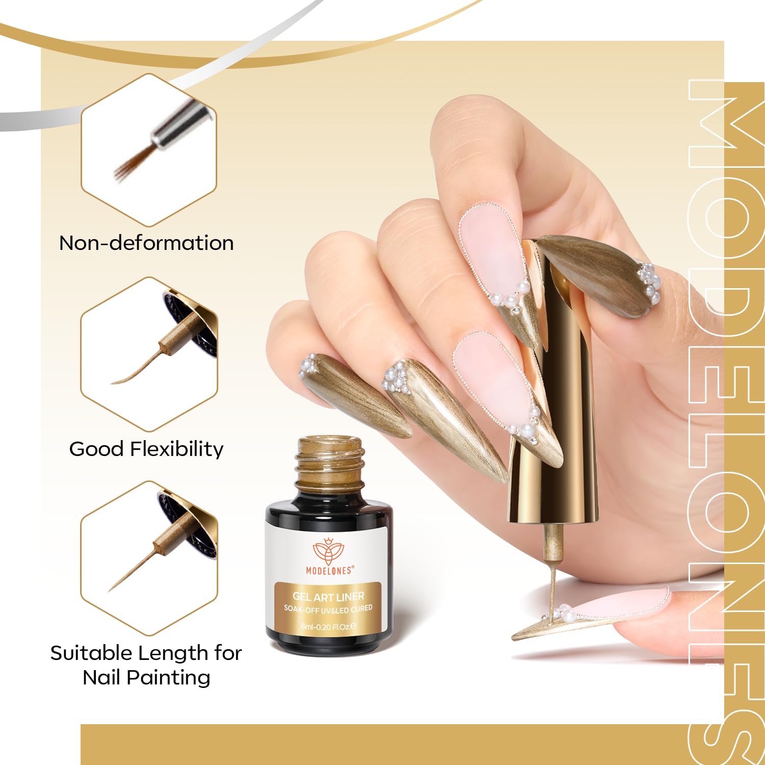 modelones gold stroke swatch on white base shows mirror metallic shine