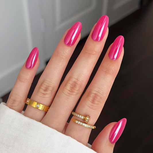 Modelones hot pink front packaging showing neon almond nails and kit contents