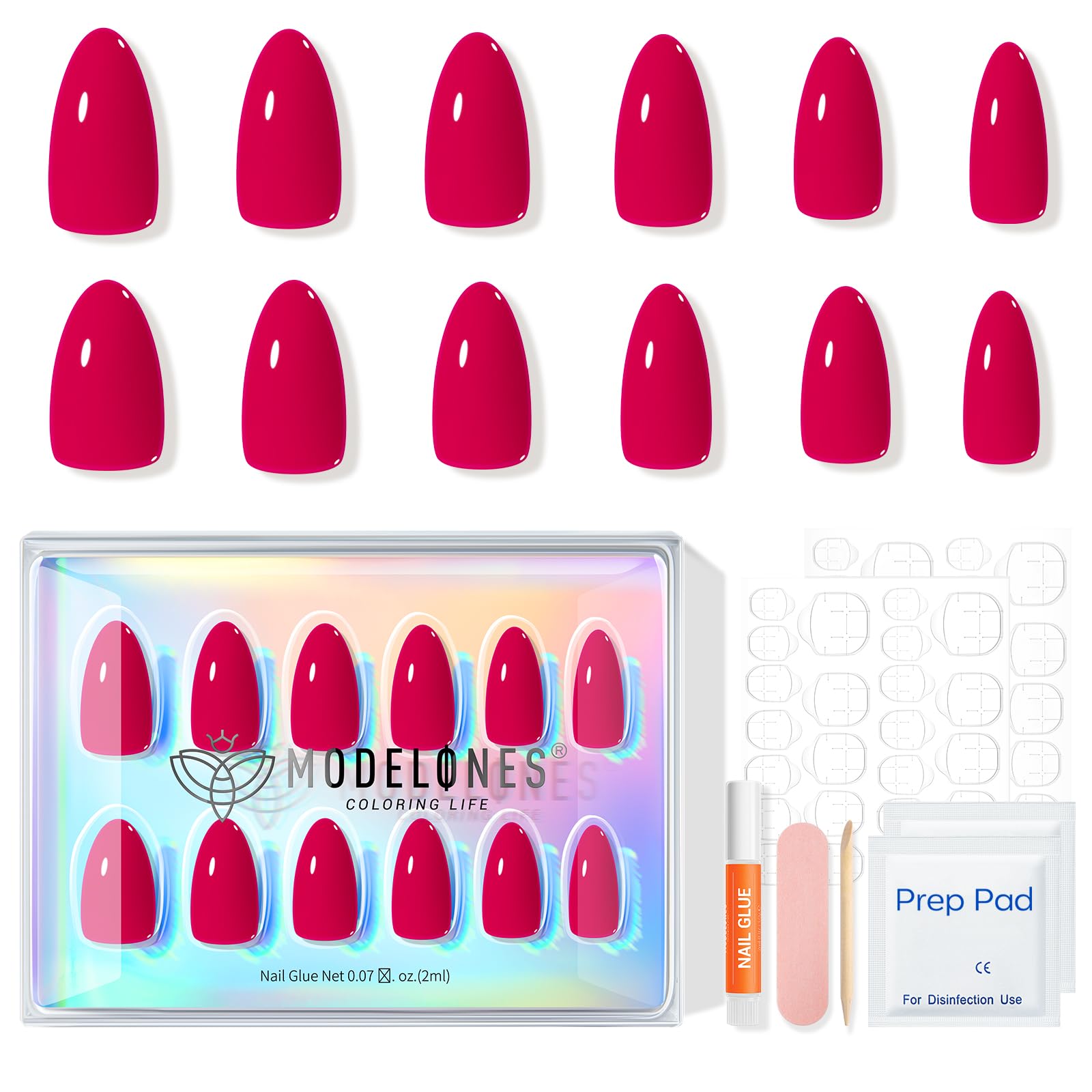 modelones hand applying a press-on nail demonstrating easy pop-on use