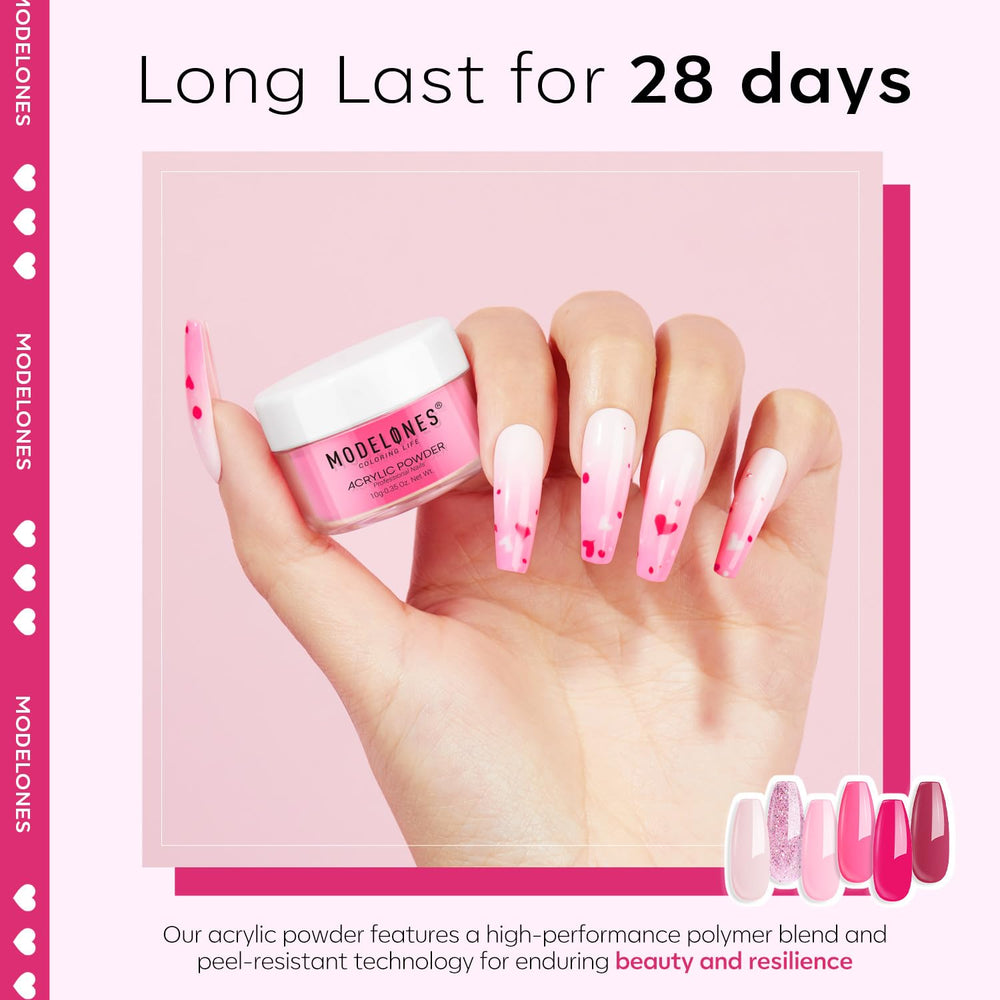 Modelones powder being applied to nail extension showing strong adhesion benefit