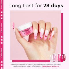 Modelones powder being applied to nail extension showing strong adhesion benefit