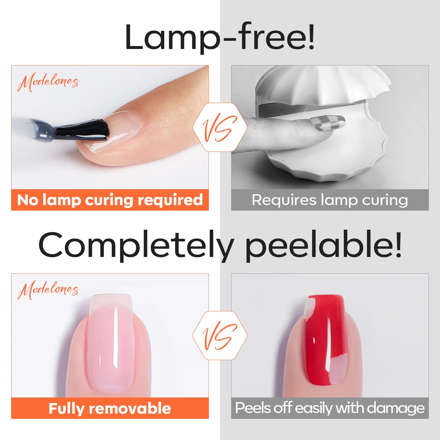 modelones in-use application on a fingernail showing quick-dry, lamp-free convenience