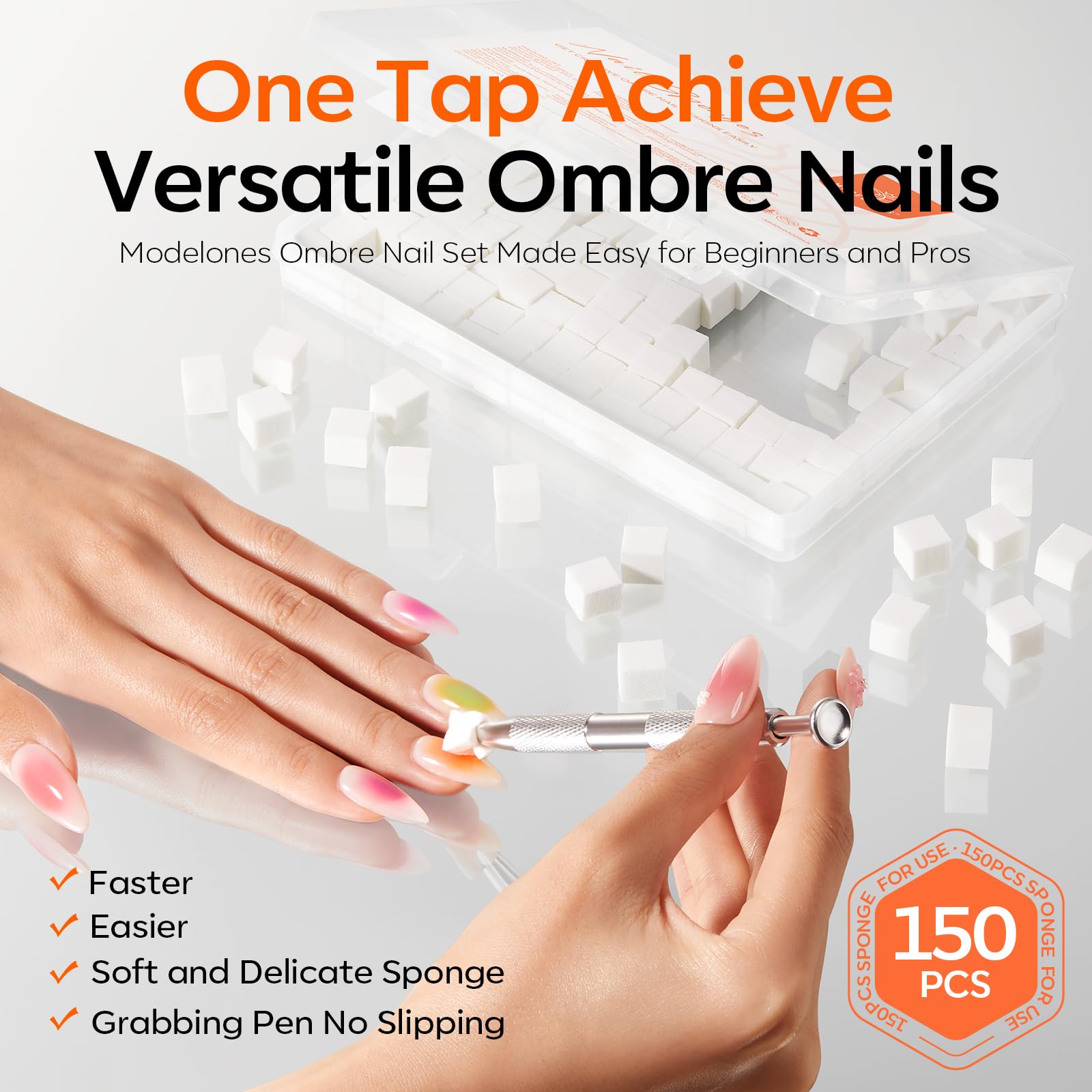 modelones applying gradient with sponge to show even blending benefit