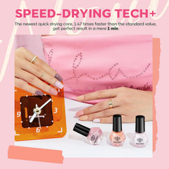 modelones in-use manicure showing finished nails and fast-dry result