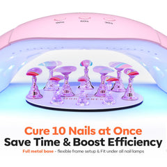 modelones nail stands in use with hands painting press-ons showing practical stability during work