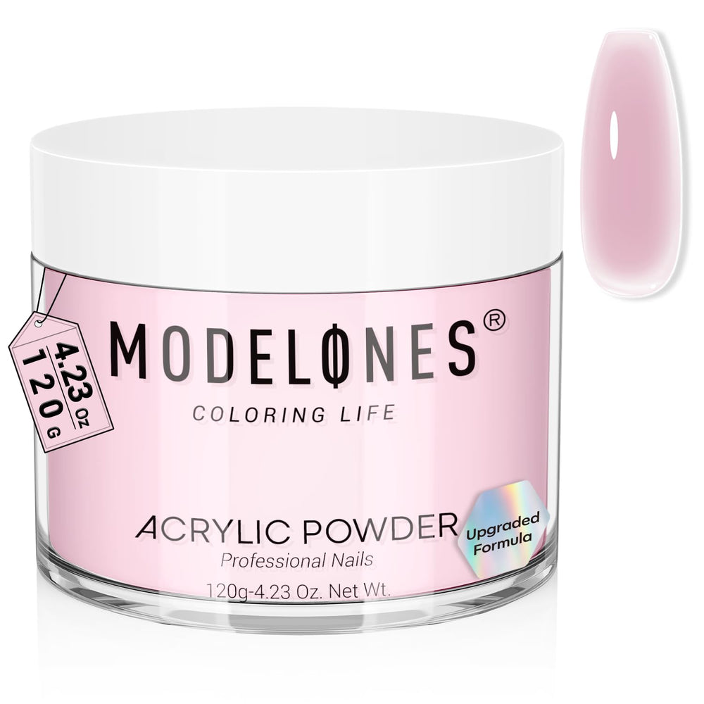 modelones jar front showing medium pink powder and easy storage benefit