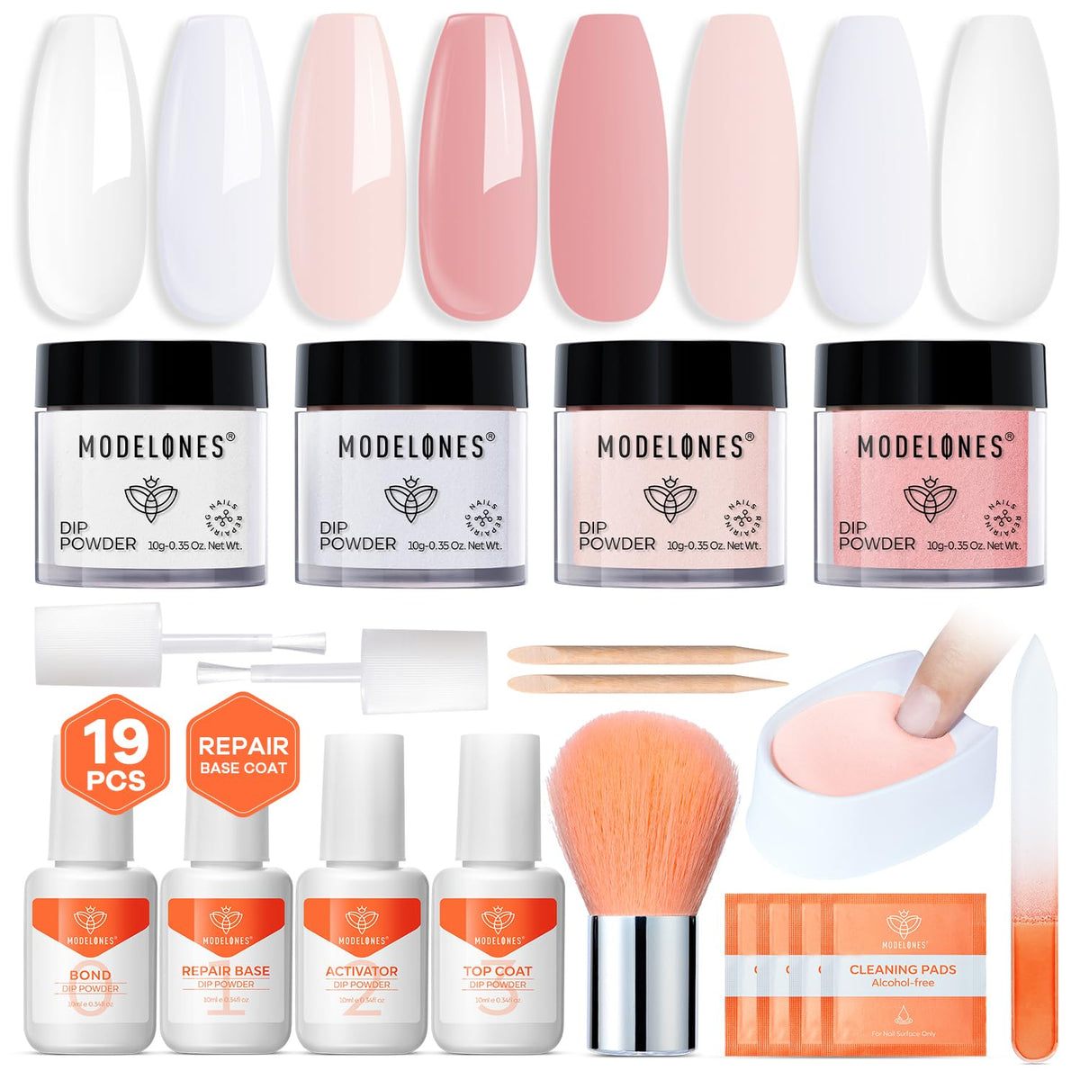 modelones kit overview showing powders and liquids for easy at-home manicures