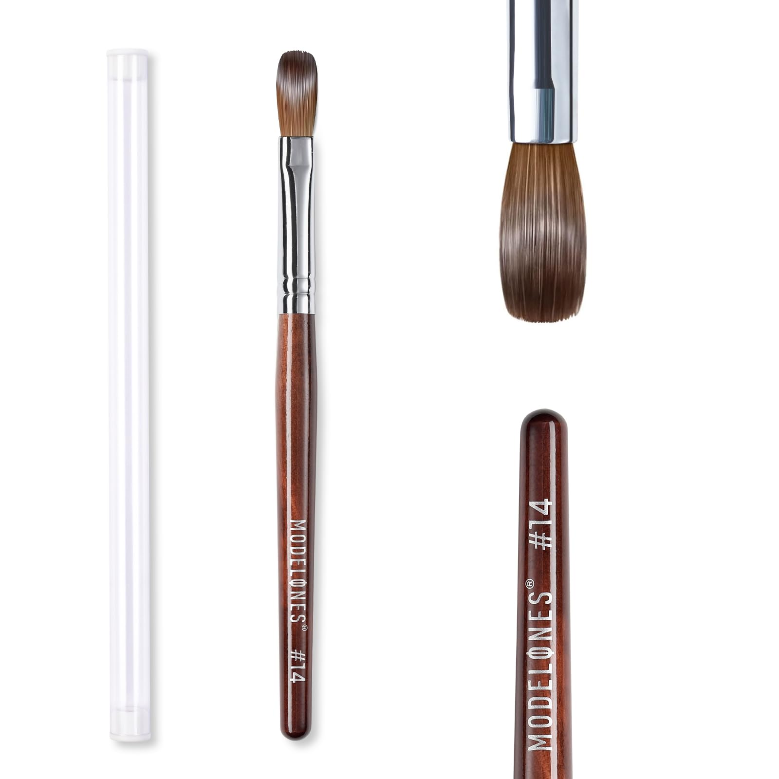 Modelones kolinsky brush front view showing precise tip and professional finish for accurate shaping