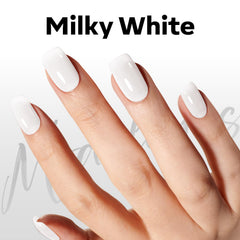modelones lifestyle handshot in daylight showing wearable, subtle milky manicure appeal