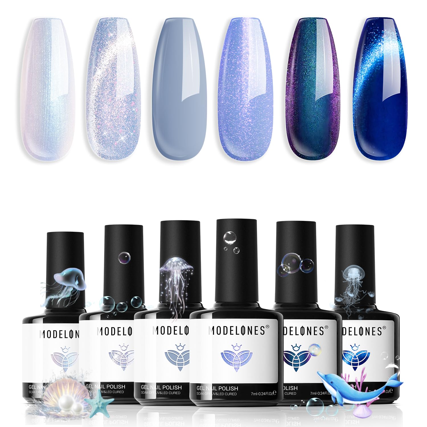 modelones styled nails at a party highlighting showy blue glitter for events