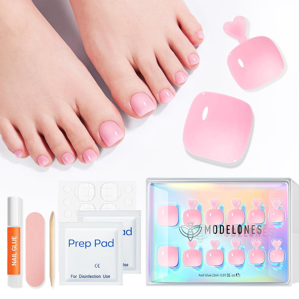 modelones toes in sandals wearing sheer pink nails, polished summer style