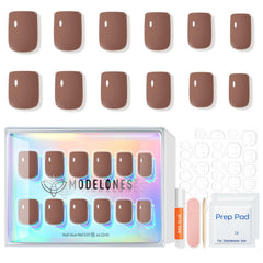 modelones lifestyle shot of woman wearing mocha brown nails showcasing stylish everyday appeal