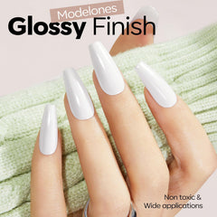 modelones white French tip on nails showing precise edges and elegant look benefit